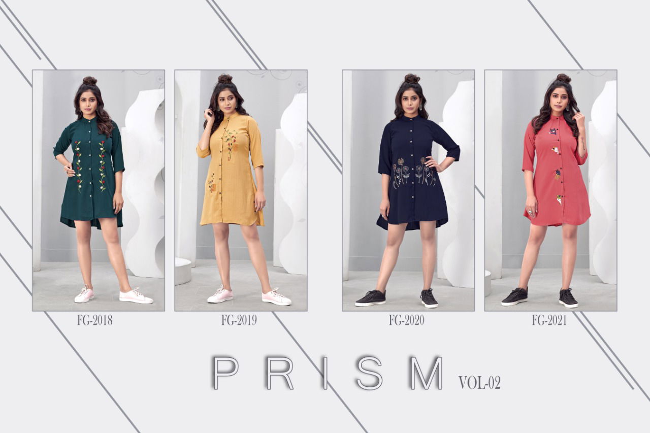 Fg Prism 2 Latest fancy designer Heavy casual Wear Western Embroidery Work Ladies Short Top Collection
